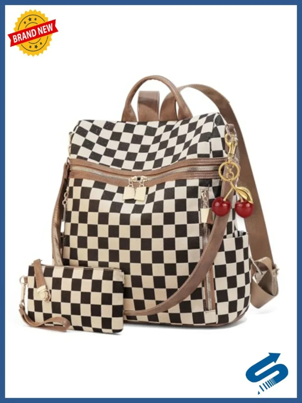 Checkered Backpack Purse for Women Plaid Canvas PU Laptop Backpack Daypack
